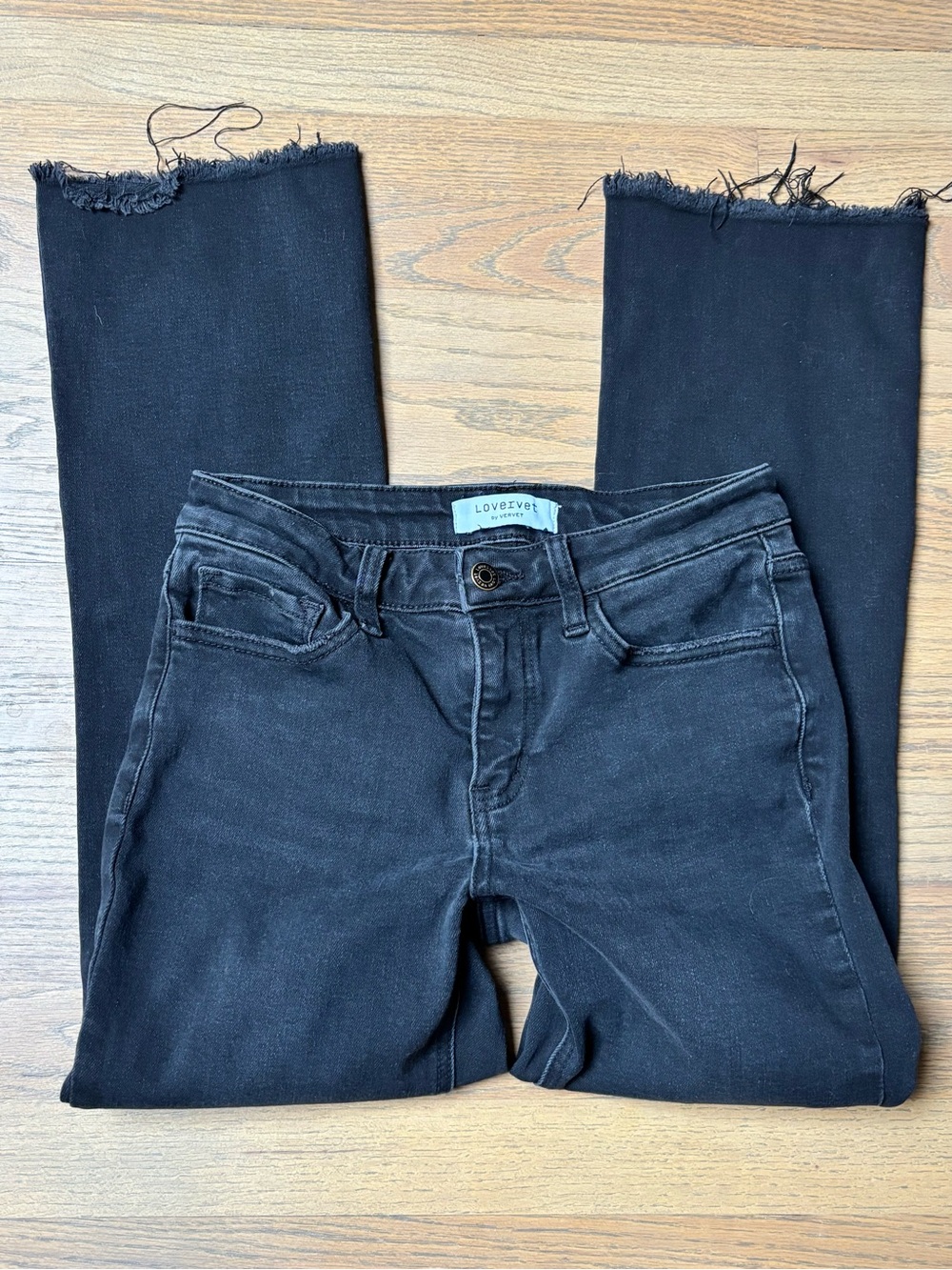 Lovervet by VERVET Black Raw Hem Straight Leg Jeans Size 27/5 High Rise Stretch - Picture 8 of 9